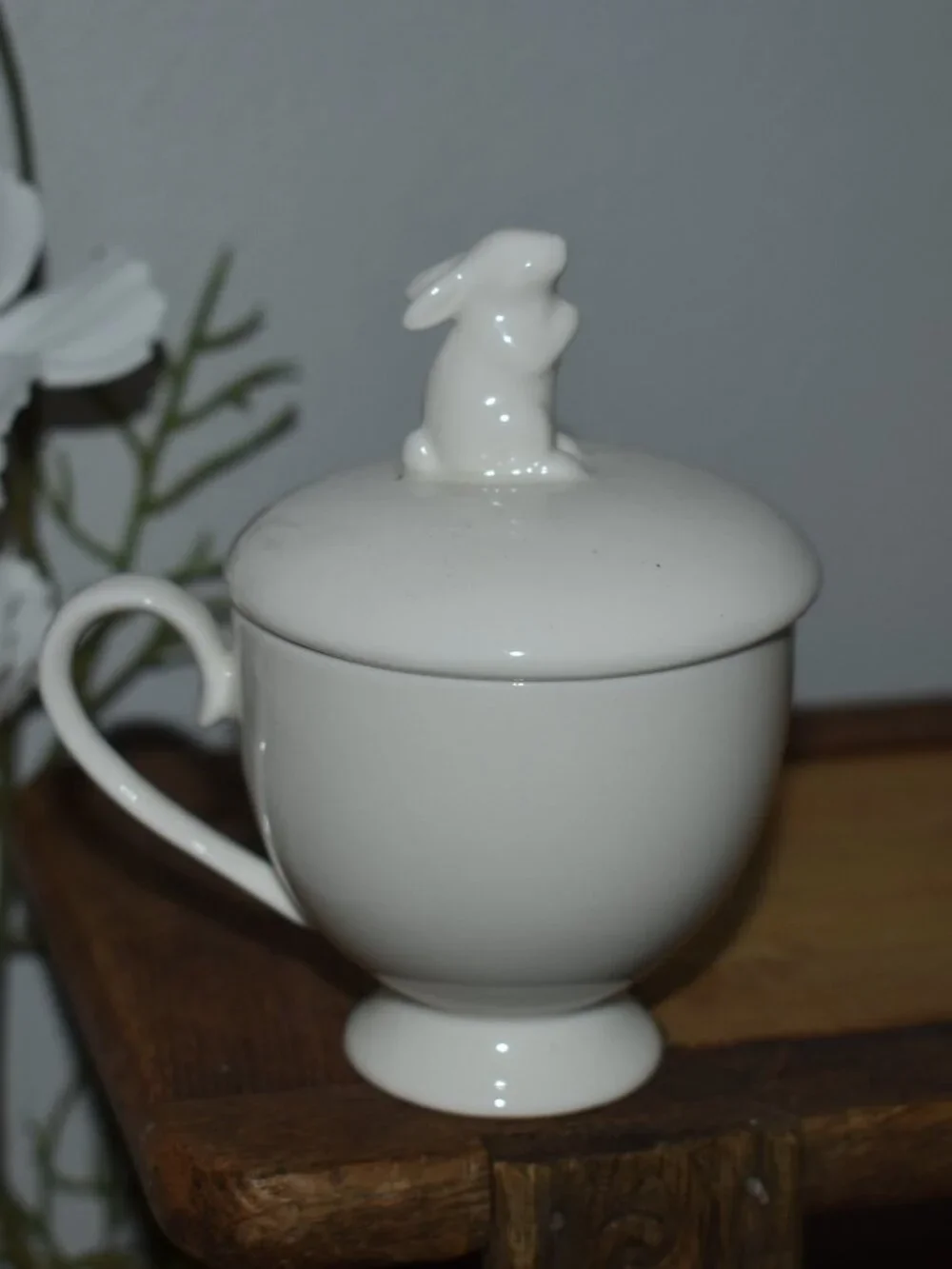 Vintage Cottage White Porcelain Bunny Rabbit Lid Mini Teacup